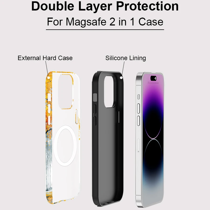 Fcicicase Tree Print Pattern Case For iPhone 16 15 Plus 14 13 12 Pro Max 11 2 in 1 Magnetic For Magsafe Wireless Charge Cover