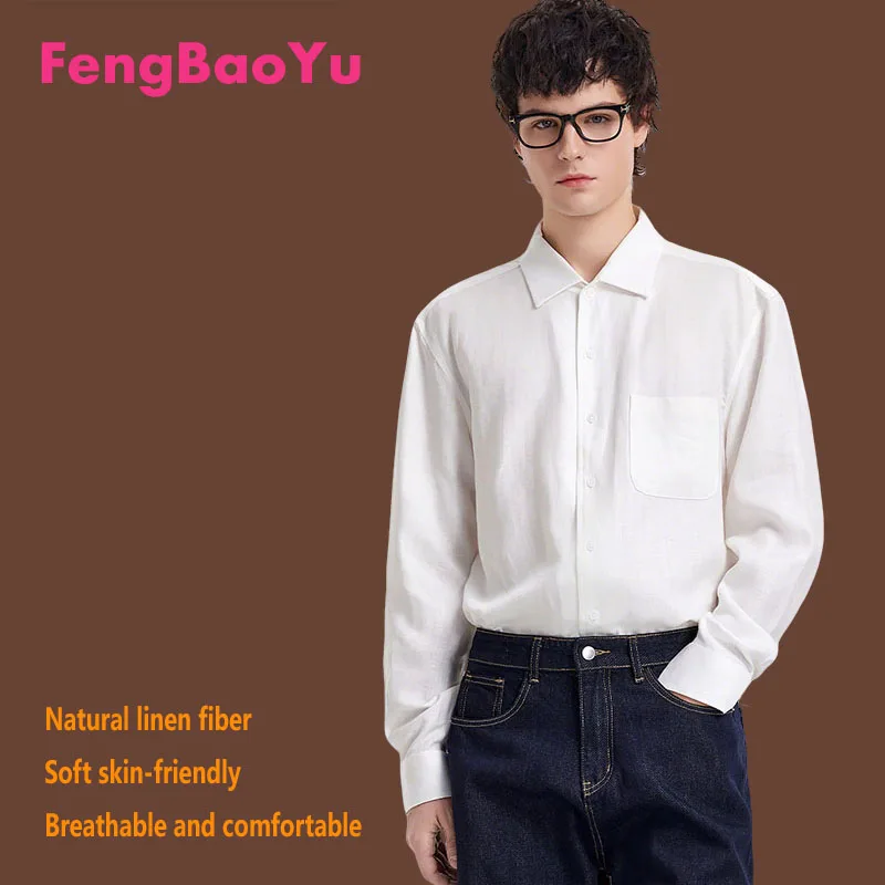 

Мужская рубашка Feng Baoyu из 100% натурального льна, европейский крой, с длинным рукавом и воротником, комфортная и дышащая, для весны и лета