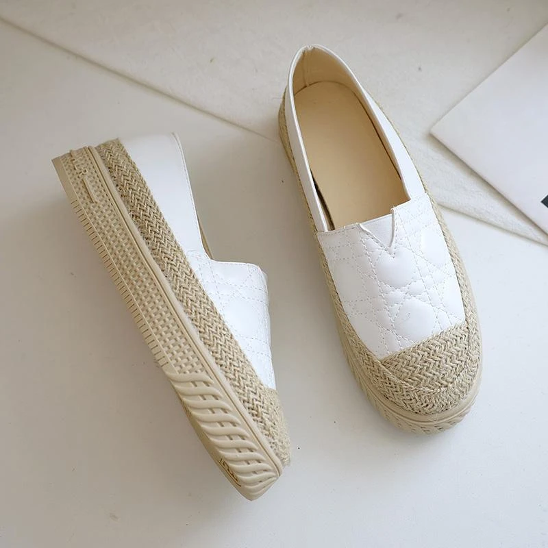 Women\'s Shoes Espadrilles White Female Footwear Loafers Round Toe Cotton Y2k Fashion Stylish And Low Price Spring Shoe A H