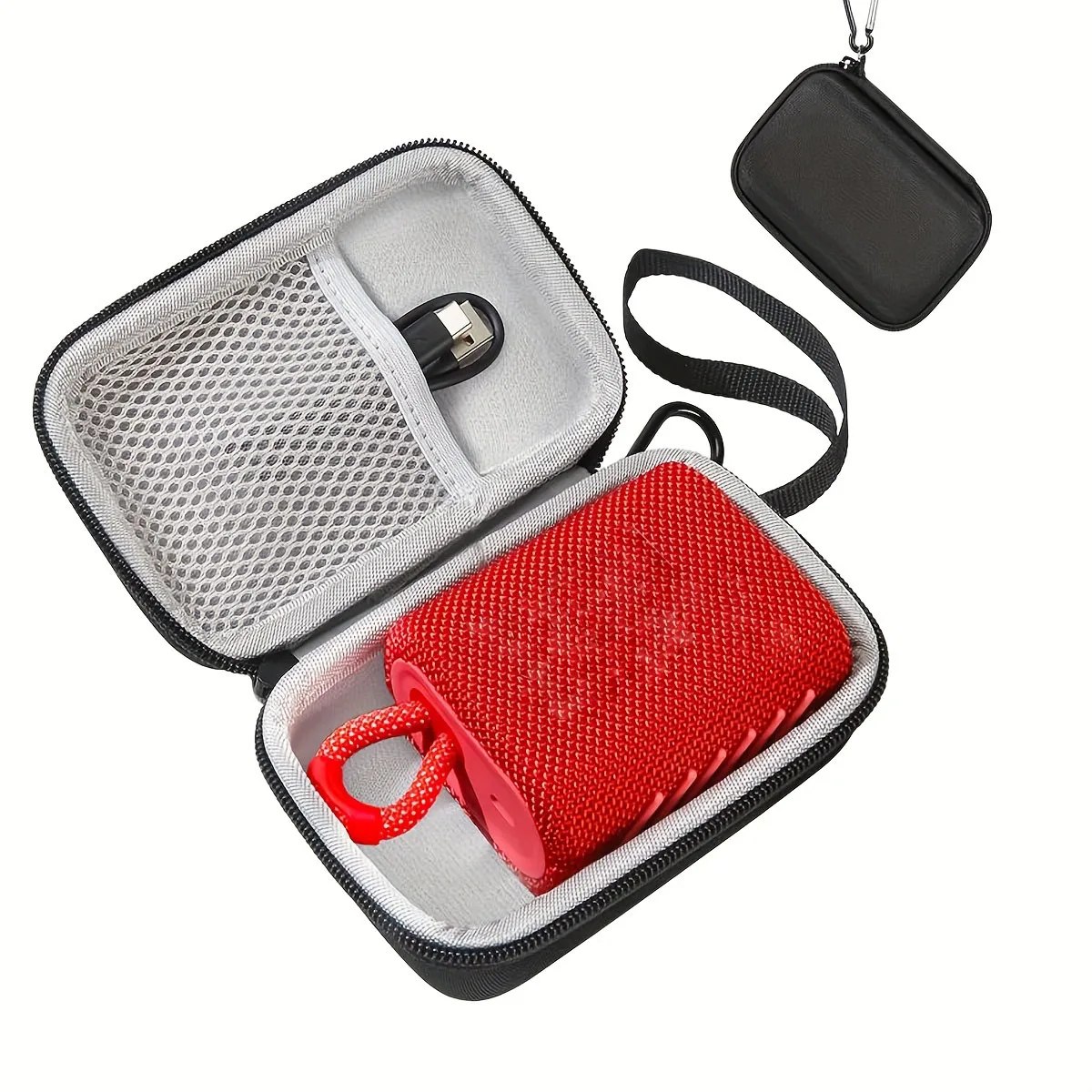 Estuche de almacenamiento de altavoz EVA portátil, duradero, ligero con cremallera, estuche negro con forro gris, para JBL GO3 ﻿
