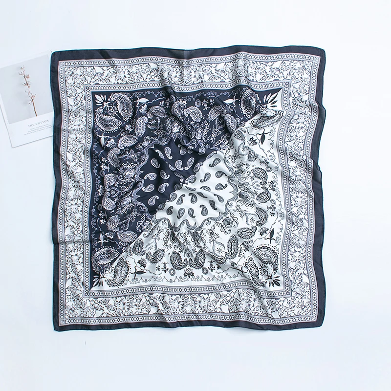 Retro Cashew Flower Square Hijab Scarf Hiphop Scarf Pants Scarf 60cm Simulated Silk Scarf Neckband for Men and Women Hair With