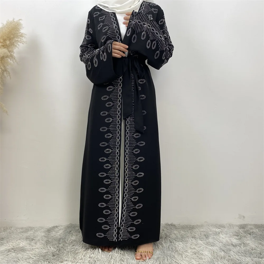 Dubai Diamonds Muslim Open Kimono Abayas Kebaya Eid Ramadan Women Dress Islam Clothing Kaftan Turkey Caftan Robe Arab Jalabiya