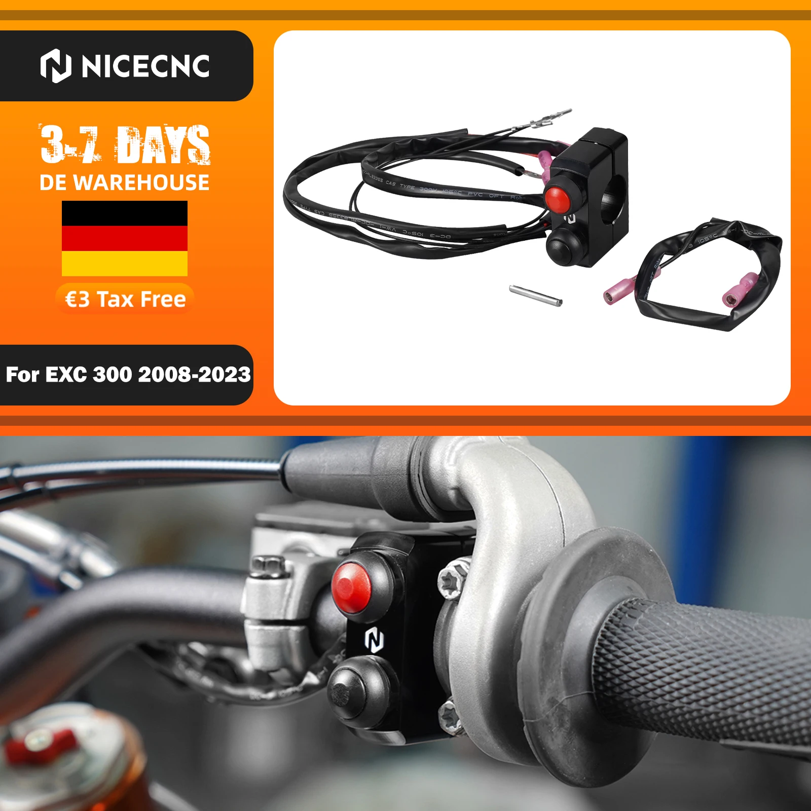 Image of NICECNC Start-Stopp-Schalter für KTM EXC 300 EXC 250 EXC-F 350 XCW 300 XCF-W 450 500 2008-2023, passend für Husqvarna TE 300 GasGas EC 300