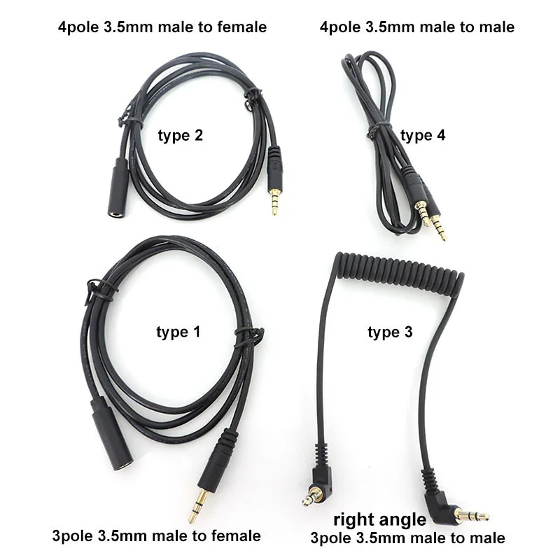 3.5mm female Male to male Female AUX Audio jack plug connector right angle Cable 4 Pole 3.5 Stereo Headphone Earphone Speaker R1