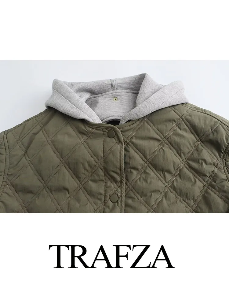 Trafza Frauen Mode einreihige Reiß verschluss tasche dekorieren Winter warmen Baumwoll mantel weibliche lässige Langarm Kapuzen jacke