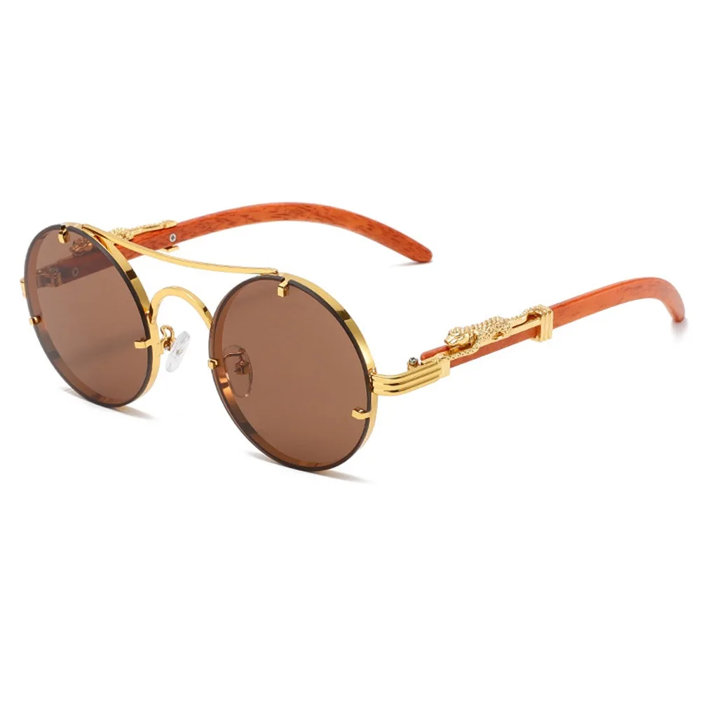 

Разноцветные круглые солнцезащитные очки с роскошным дизайном, украшение в виде гепарда, защита от ультрафиолета, градиентные оттенки, двойной мост, солнцезащитные очки в стиле панк, унисекс