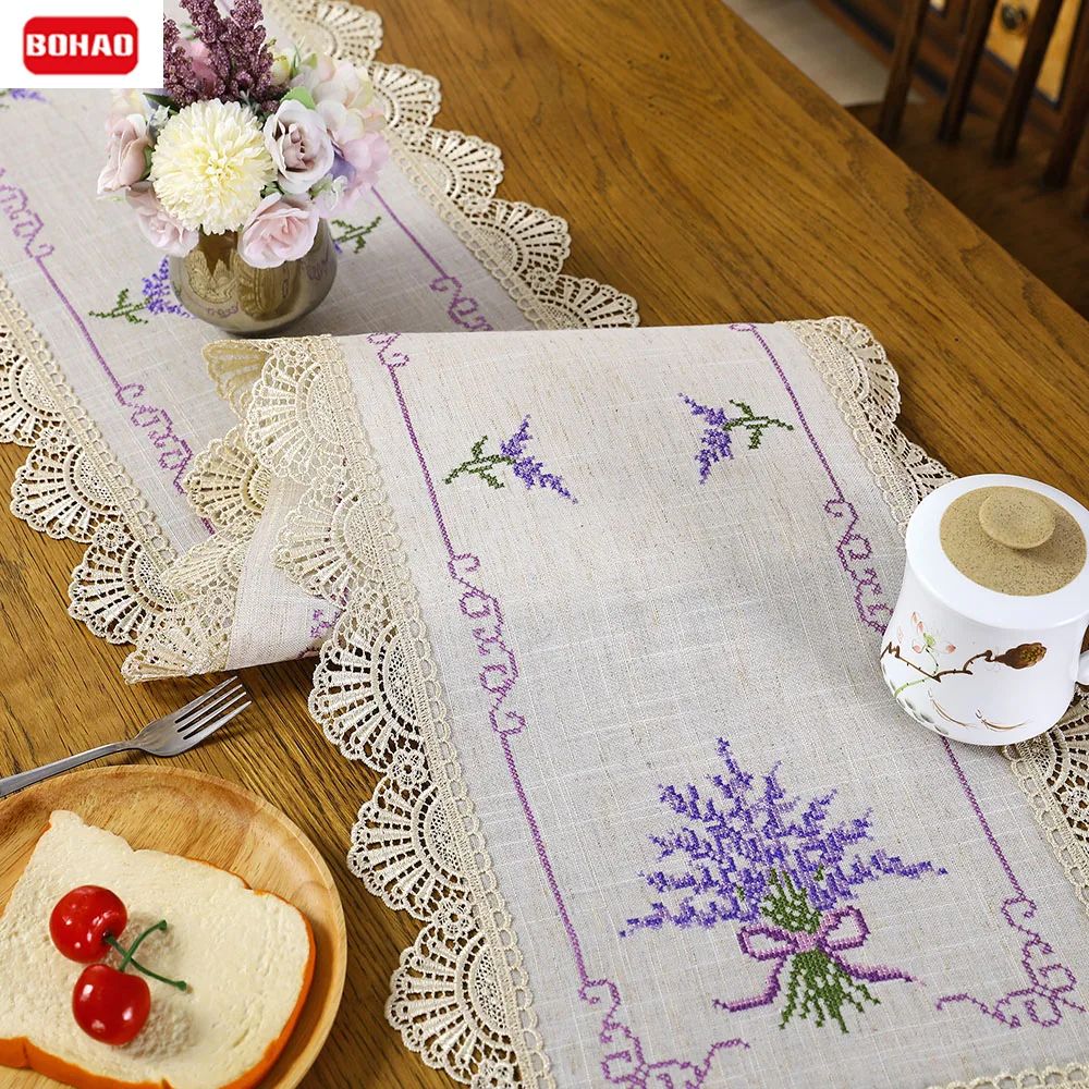 BOHAO Cross Stitch White Tablecloth Purple Lavender Lace Table Tablecloth Table  Placemat Table Cover Tablecloth New Year 2023