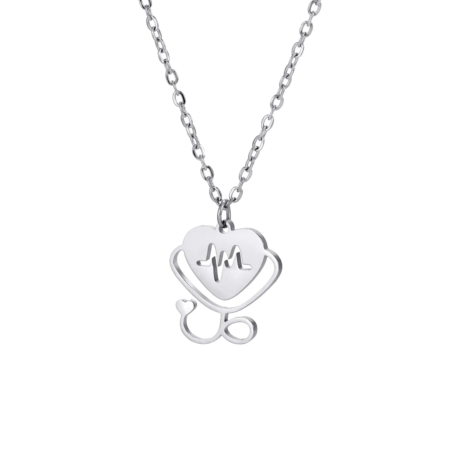 الفولاذ المقاوم للصدأ السماعة نبضات القلب الطبية ممرضة طبيب قلادة قلادة مجوهرات رائعة هدية للنساء #6