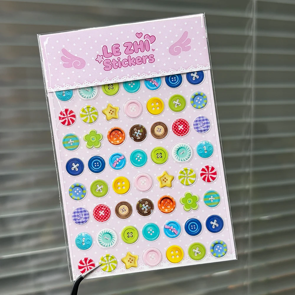 LEZHI Cute Button Shape Stickers Kawaii Aesthetic Decals for Journal Scrapbooking DIY Planner Craft Supplies Sweet Girl Gifts