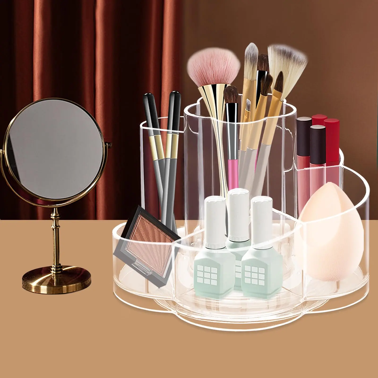 

360 Rotating Makeup Organizer Clear Countertop Makeup Organizer With 6 Compartment Lipstick Holder Brush Gloss Organizer Bedroom