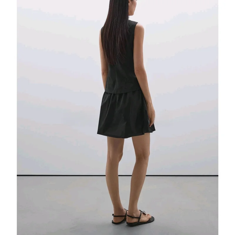 

Приталенный хлопковый костюм-жилет 5793400, эластичный шнурок на талии, юбка-фонарь 5276400, модный комплект из двух предметов, круглый, но...