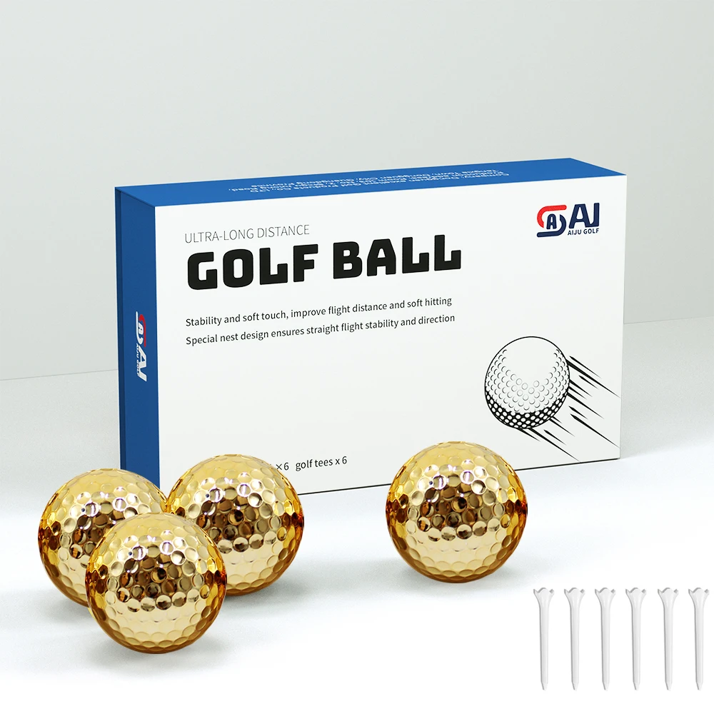 Premium Packaging with 6 Metal Plated Golf Balls, 6 Plastic Ball Tees - Ideal for Sand Bunker Shots, Long Distance Shots