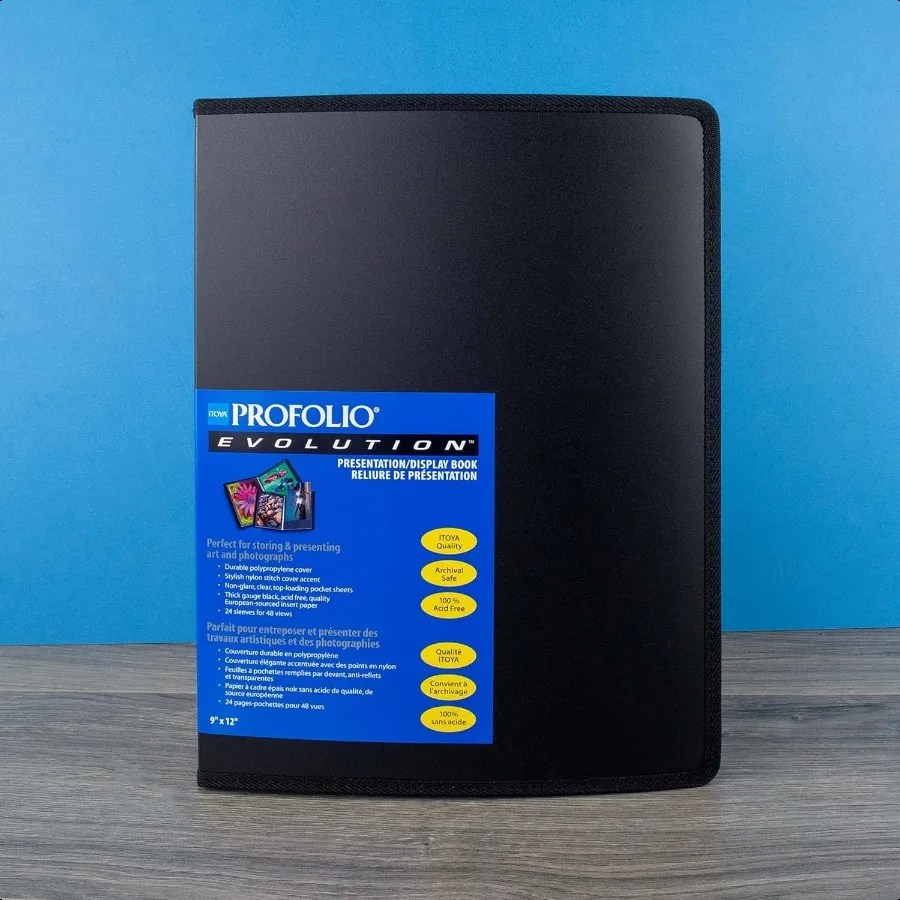 ProFolio Evolution 9x12 Black Photo Album Book with 48 Pages Protective Plastic Sleeves for Safe Document Storage