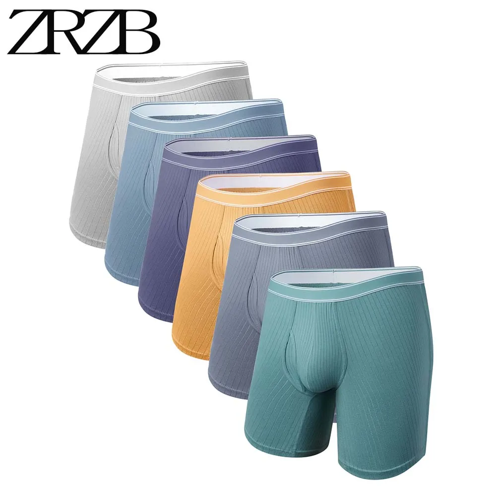 6 adet Set erkek külot saf pamuk uzun bacak baksır şort seksi adam boksörler marka iç çamaşırı çizgili moda erkek Boxershorts