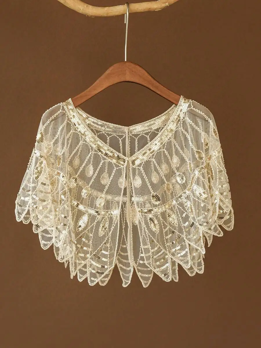 

Sequined Lace Shawl For Women Hollow Out Cape Evening Wrap