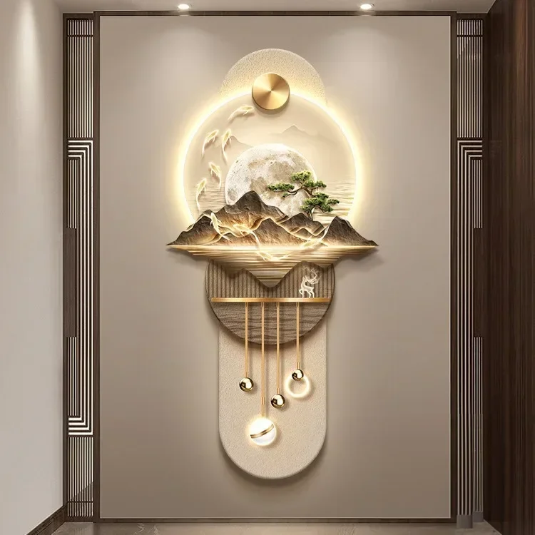 New Chinese-style entrance decorative painting landscape corridor aisle hanging painting welcome pine entrance mural lamp