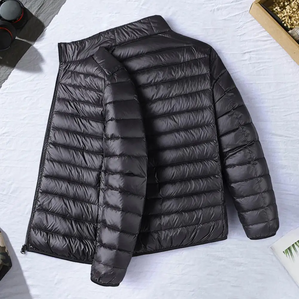 Jacke mit Reißverschlussleiste, gesteppte Baumwolljacke für Herren mit Stehkragen, Reißverschlussleiste, lässiger Daunenmantel mit Taschen für den Winter