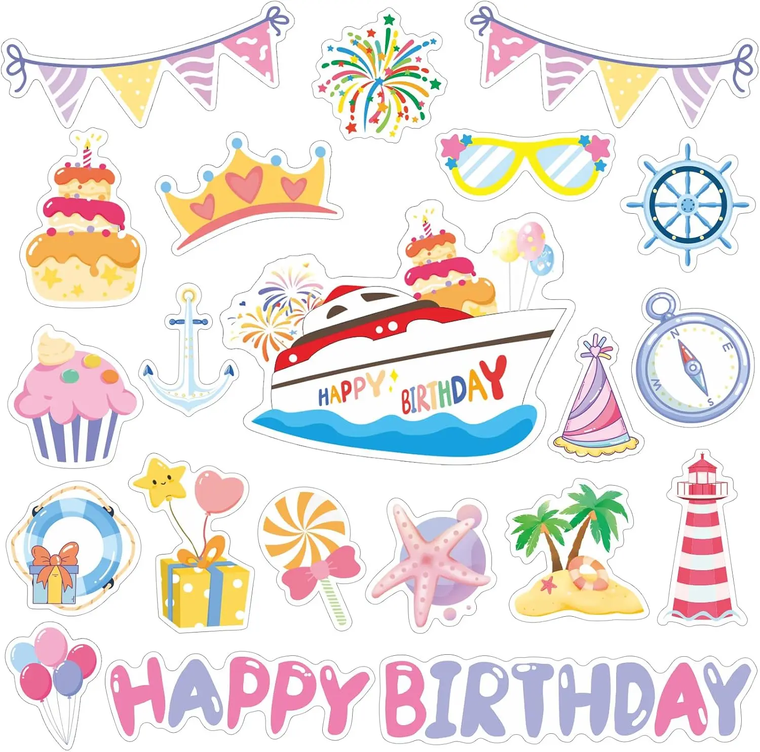 21 Pcs Birthday Cruise Door Magnets Decorations, Happy Birthday Funny Cruise Ship Cabin Door Magnets Decorations, Magnetic Reusa