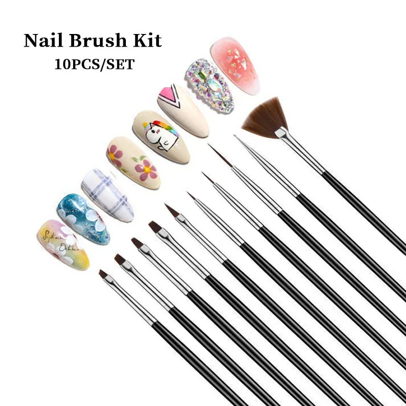

YIKOOLIN Nail Art Tool Set 10 Pcs Nail Paint Brushes for Nail Detailing Brush Cleaning Finger Nail Dotting Tools
