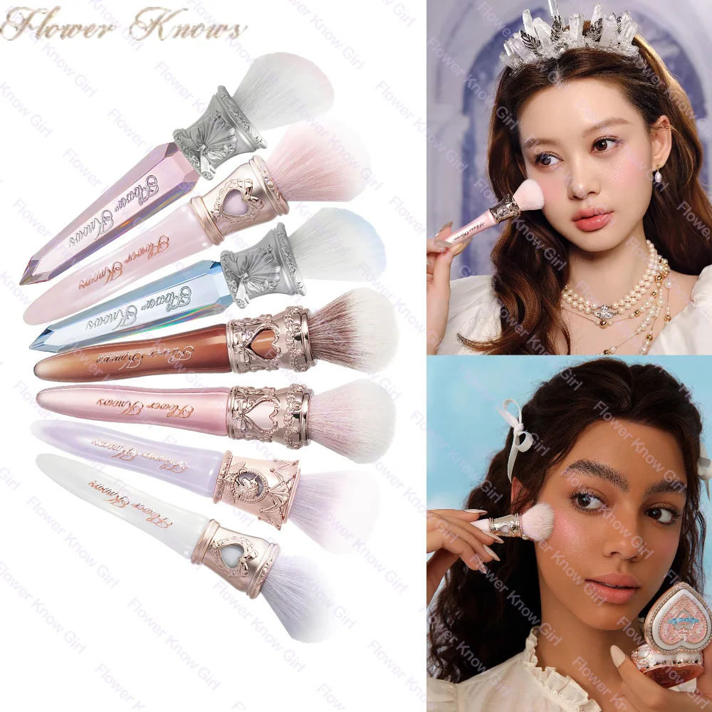 Ensemble de pinceaux de maquillage Flower Knows Knight Unicorn Collection, design incliné et pointu pour une application précise, pinceau à poudre sans cruauté envers les animaux
