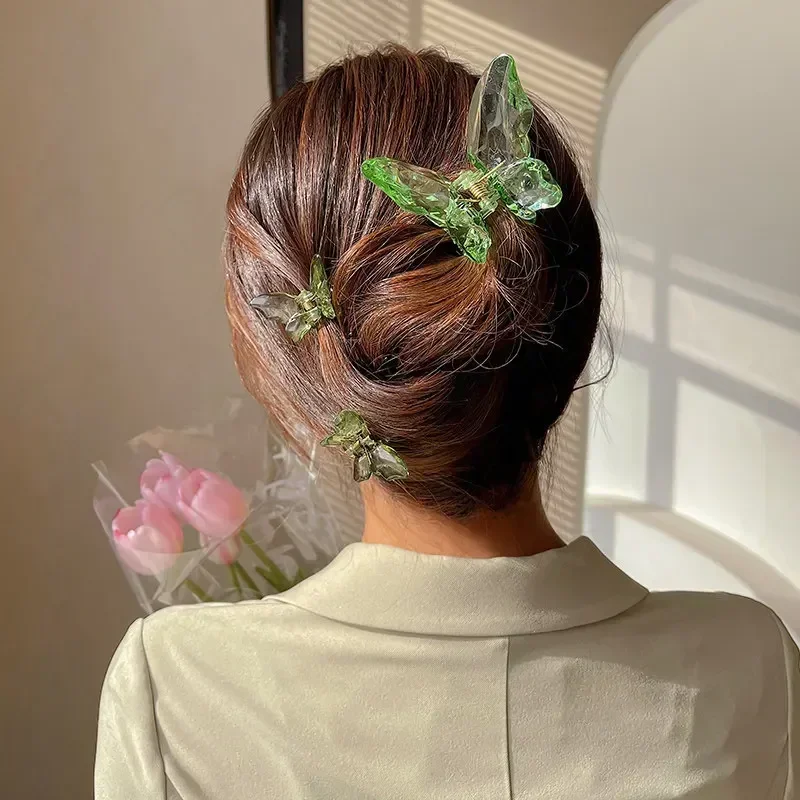 Pince à cheveux sirène papillon en cristal pour filles, pince à tête arrière transparente, grandes épingles à cheveux, accessoires de coiffure