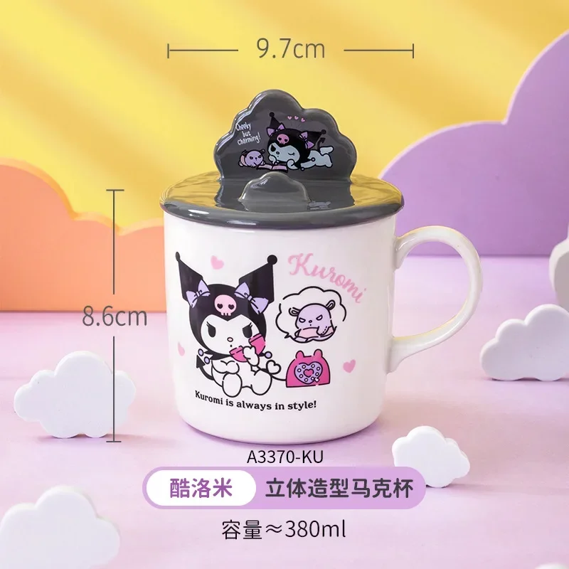 Tasse en céramique Kawaii Hello Kitty, Mininstants Anime, Kuromi, Cinnamoroll, Melody, belle tasse de dessin animé avec couvercle, tasse à café, emballage de boîte cadeau