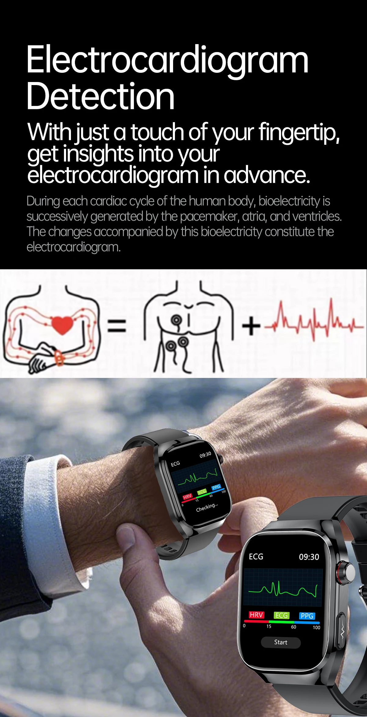 Marsyu Herren EKG+PPG Fünf-Organen-Gesundheitsdiagnose Smartwatch Harnsäure Blutfette Blutdruck Temperatur Herzfrequenz Smartwatches – Detail 5