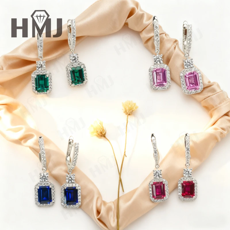 

Рубиновые/сапфировые/лабораторные серьги Columbia Emerald Emerald Cut, элегантные украшения из драгоценных камней для женщин, идеальный рождественский и пасхальный подарок