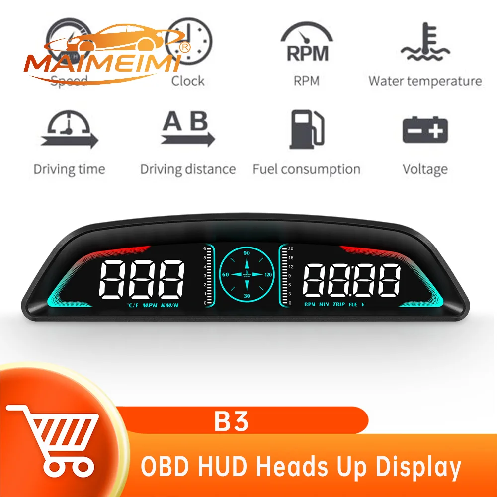B3 Obd  Head Up Display GPS Digtial Car Gauge Speedometer on Board Computer Smart Car Gauge Water Temp Fuel Consumption Voltage