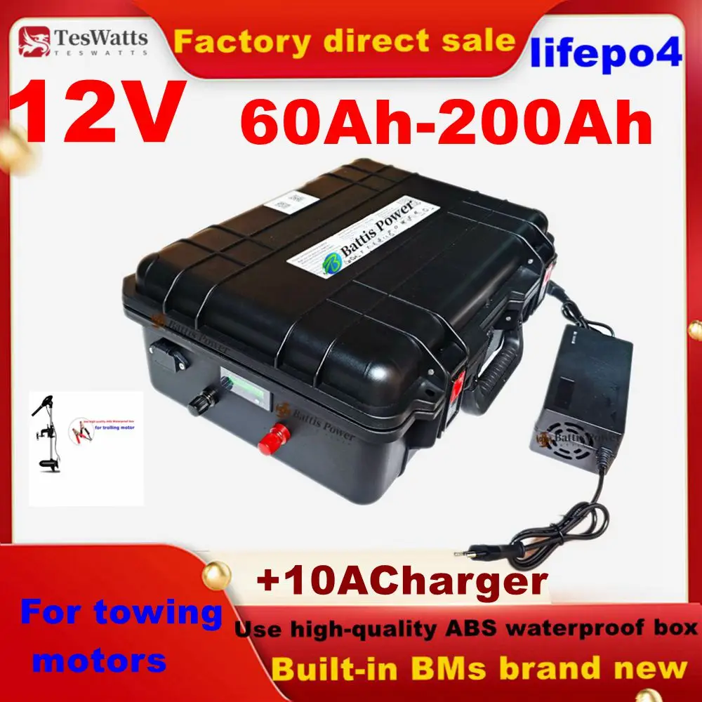 Batterie Lifepo4 12V 60Ah 80Ah 100Ah 120Ah 130Ah 150Ah 180Ah avec BMS pour système solaire à moteur de pêche à la traîne