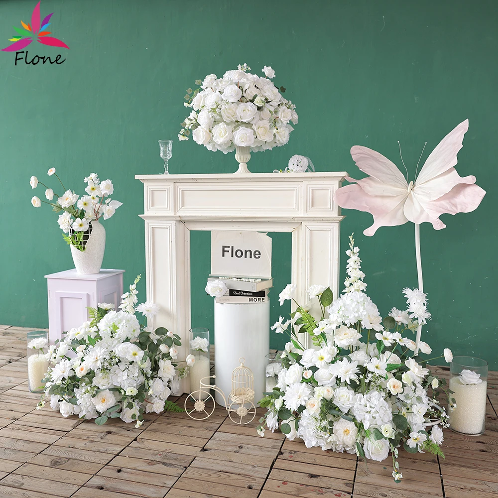 

Wedding Green White Artificial Flower Arrangements Single Side Ground Flower for Wedding Aisle Engagement Party DIY Decor FL2858