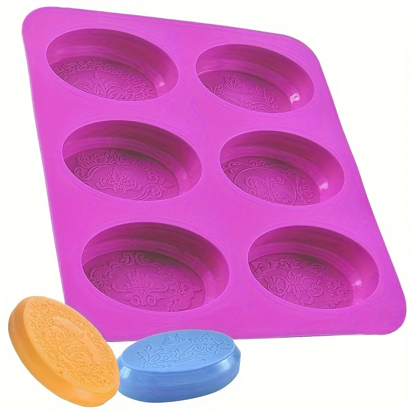 6-Cavity Oval Silicone Soap Mold With Elegant Flower Design - Non-Stick, Easy Release For Diy Handmade Soaps, Jelly, And Baking