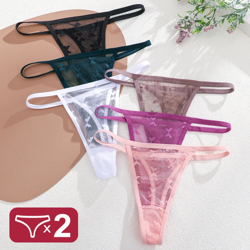 2Pcs/Set Lace Bikini Panties Women Sexy Thongs Lace G-string Underpants S-XL Ladies Comfortable T-Back Underwear Sexy Lingerie