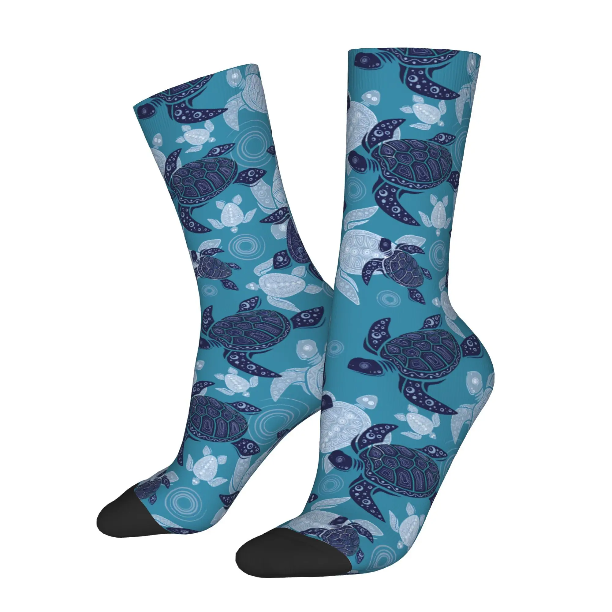 1pc Turtle Design on Blue Background Printed Men's Socks  Novelty Hip Hop Harajuku Pattern Crew Sock Casual Gift