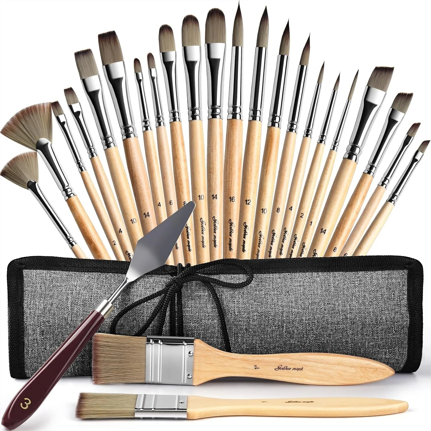 

25 Pcs Acrylic Paint Brush Set with Canvas Roll for Acrylic Oil Watercolor Painting, Synthetic Nylon Bristles with Palette Knife
