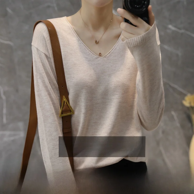 

Высококачественный шерстяной свитер V-Ne ort, женский пуловер, трикотажная одежда на осень и зиму, модная универсальная облегающая основа...