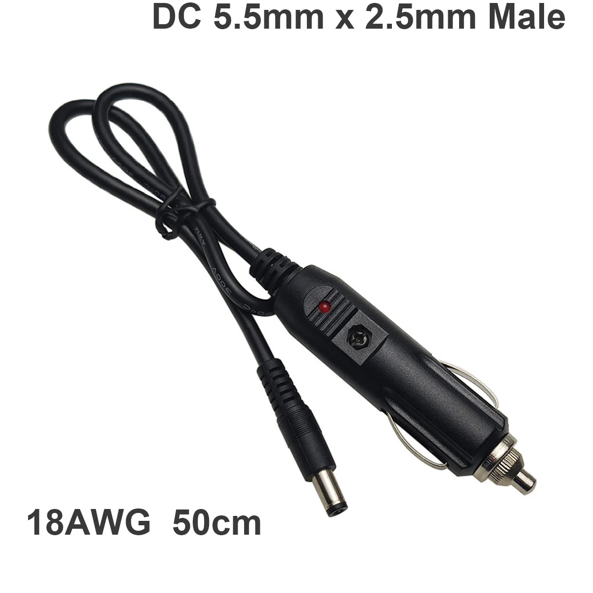 DC 5.5mm X 2.5mm Male to Car Cigarette Lighter Male Plug Charger Auto Power Supply 18AWG Cable for Camera CCTV Car Refrigerator