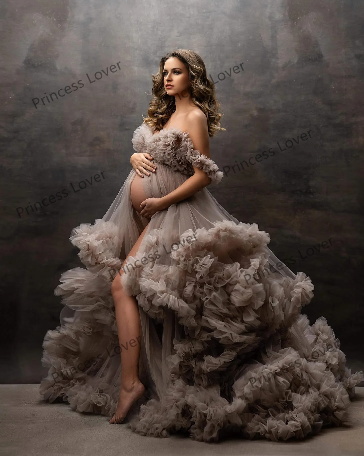 Tiered Prom Dresses Women Pregnancy Maxi Gown for Baby Shower Empire Retro Party Vestido de Novia Ladies Photography Props