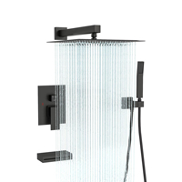 CUPC Black All Copper Square Flush Mounted Wall Concealed Shower Head Constant Temperature Rain Shower System Set 3 Function