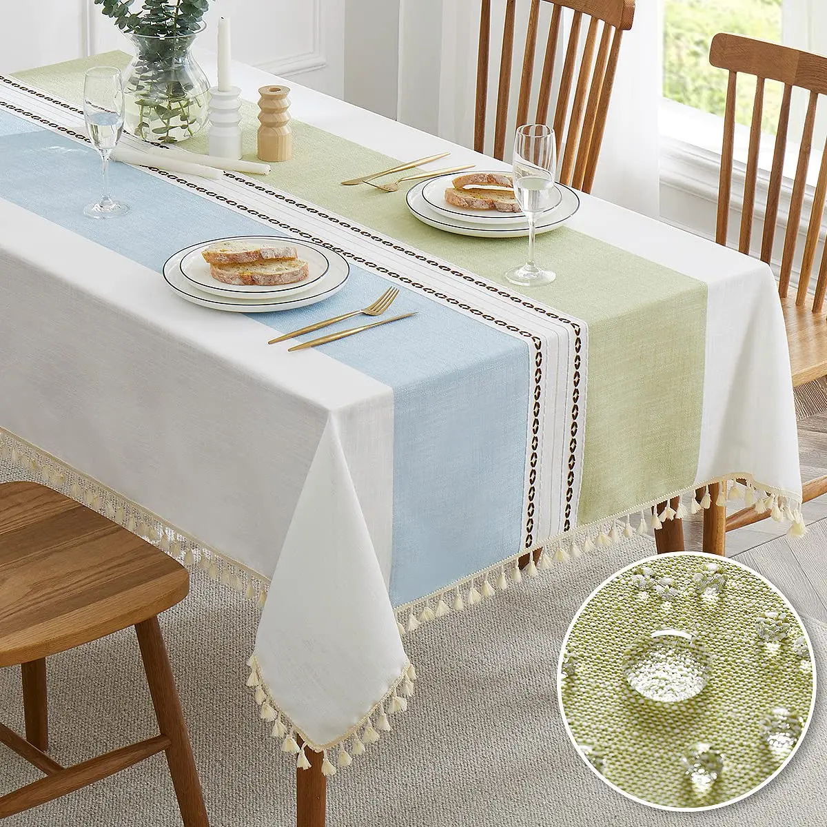 Embroidered Tablecloth for Coffee Dining Table,Dust Proof, Spillproof, Soil Resistant,Cotton Linen, Rectangle Table Cloths Cover