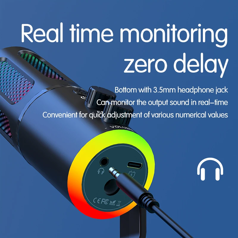 Professional 2.4G Wireless Omnidirectional Polar Pattern USB Computer Recording Microphone Echo Mute Comfortable Earpots Studio