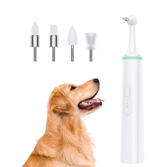 

Dropshipping Dog Pet Electric Toothbrush Set With 4 Brush Heads Ultrasonic Tooth Stains Calculus Remover Tooth Cleaner