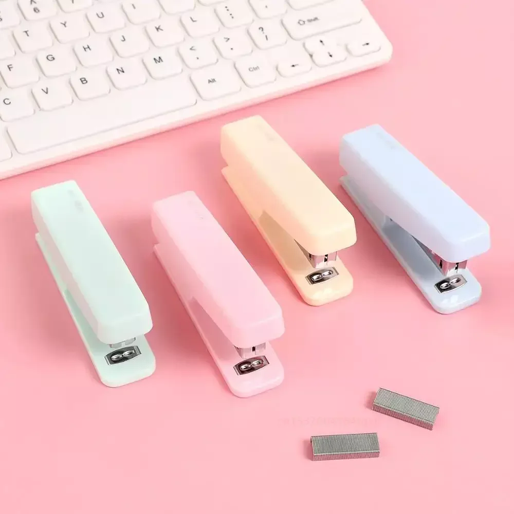 Cute Macarons Color Stapler Creative Pure Color Binding Machine Give Staples Kawaii School Office Supplies