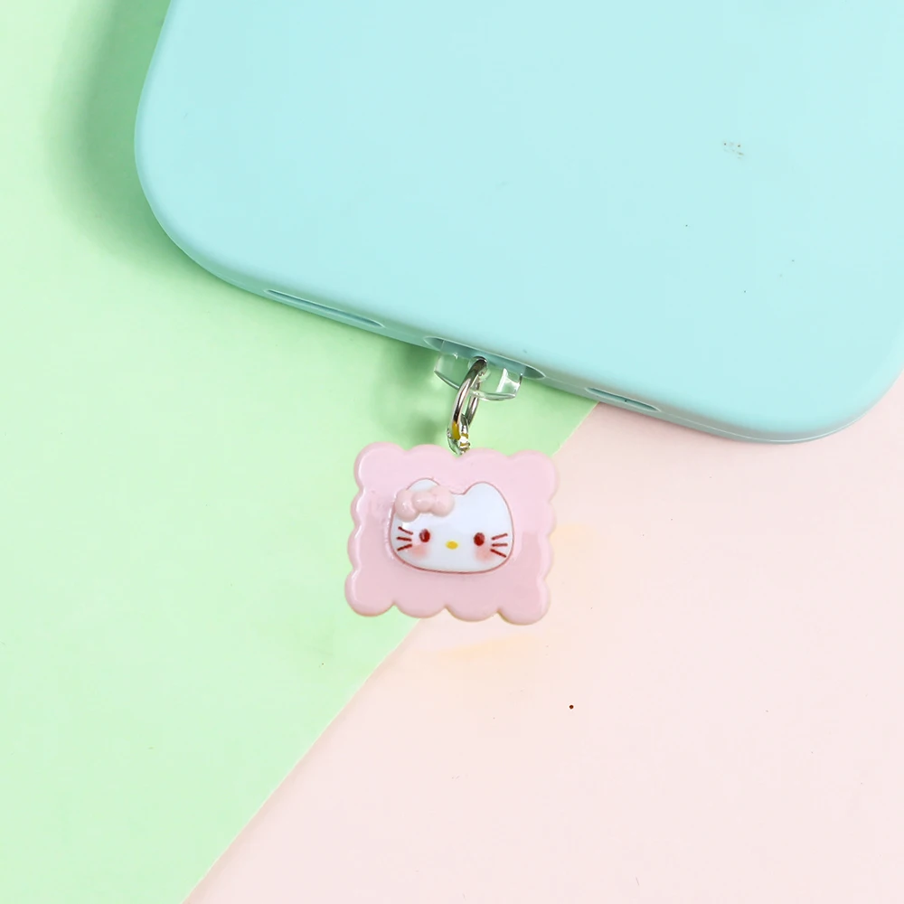 Kawaii سانريو مرحبا كيتي الغبار التوصيل أنيمي الكرتون الراتنج البسكويت اكسسوارات الهاتف المحمول آيفون نوع-c قلادة مجوهرات المحمول