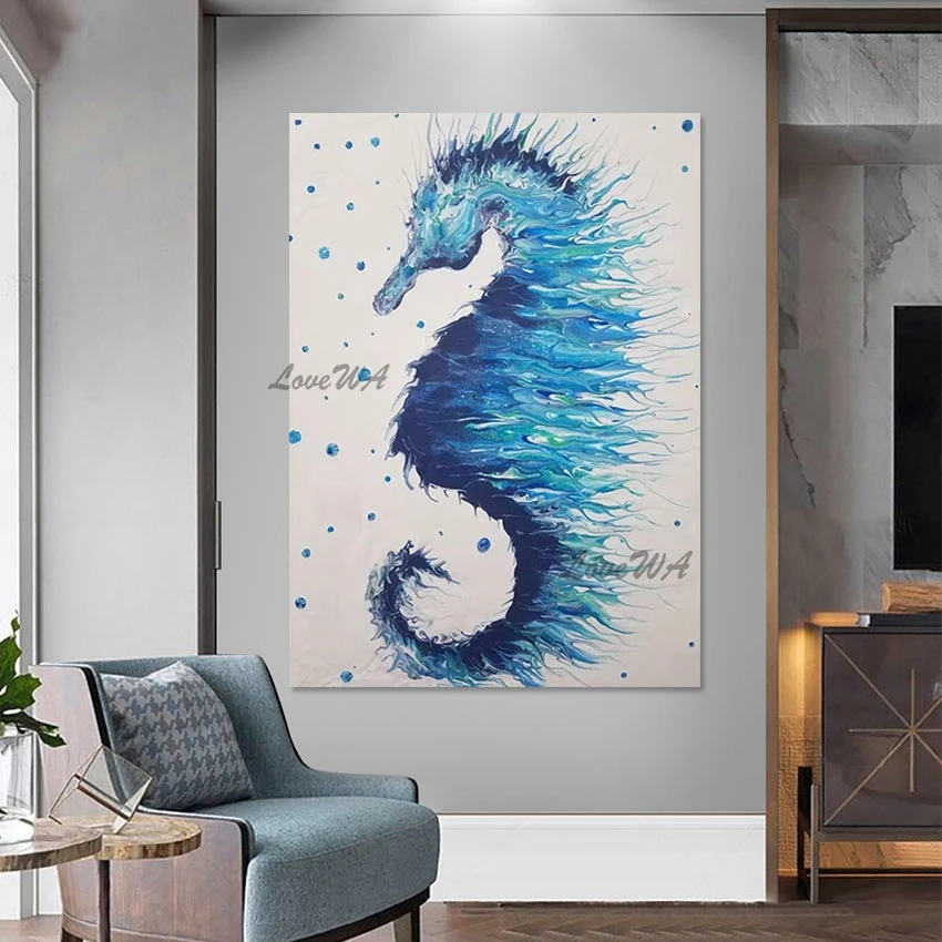 Sea Horse New Design Abstract Animal Oil Painting Wall Decorations For Living Room Modern Art Picture Home Decor Wallpaper