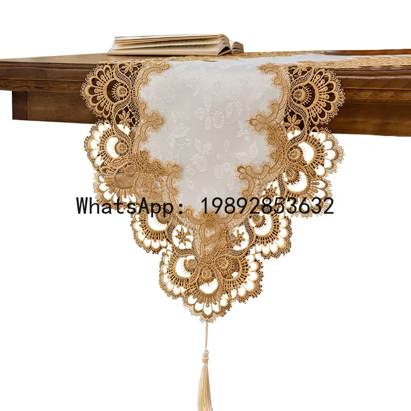 

PYJ TV cabinet cover lace hollow tablecloth long strip dust-proof tassel