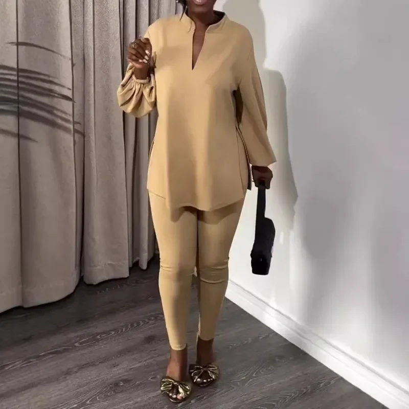 

GUWU Casual Street Women's Set Full Sleeve V-neck Sweatshirt and Long Pants Fall Active Sportwear Two 2 Piece Sets Outfits