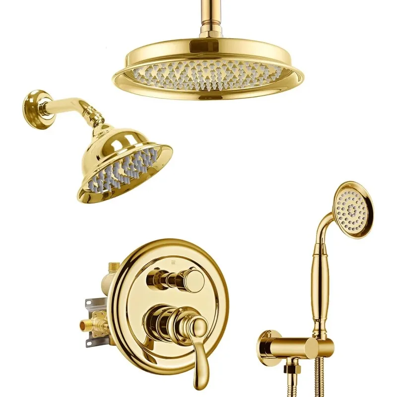 

Двойная современная термостатическая душевая насадка, 9-дюймовая дождевая насадка, 6 дюймов, квадратный настенный ручной распылительный смеситель, 3-ходовой переключатель, латунь