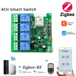 4チャンネルzigbee tuyaスマートwifiリレースイッチモジュールac/dc 7-32v usb 5v rf/appリモコンスマートホームワーク付き