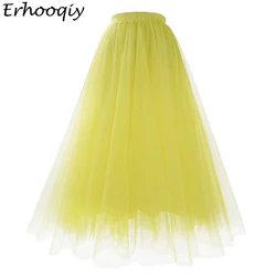 Yellow Long Maxi Tulle Skirt Spring Summer for Women Elastic Waist Pleated Skirt Women Mesh Floor-Length Long Tutu Skirt Lady